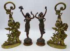 Pair 19th century French spelter figures depicting Day & Night,