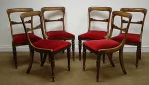 Set six William IV mahogany dining chairs, carved cresting rail, upholstered drop in seat,