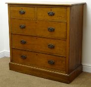 Edwardian oak chest, moulded top, two short and three long drawers, plinth base, W105cm, H104cm,