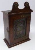 Victorian oak wall mounted cabinet, stained glass panelled front,