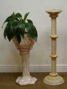 Jardiniere on stand with plant, white and pink finish (H70cm) and a limed wood stand,