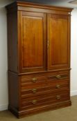 Edwardian walnut linen press, projecting cornice, two doors enclosing pull out trays,