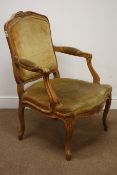 French style upholstered armchair on cabriole legs,