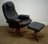 Leather swivel chair (W77cm) with foot stool Condition Report <a href='//www.