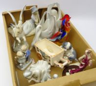 Lladro and Nao figures, other similar Spanish figures, Murano type Cockerel,