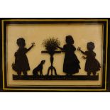 'The Children of Sir Ralph Darling', 20th century reverse silhouette painting on glass,