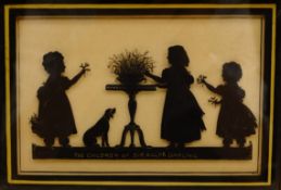 'The Children of Sir Ralph Darling', 20th century reverse silhouette painting on glass,