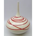 Modern vase of compressed ovoid form with slender neck,