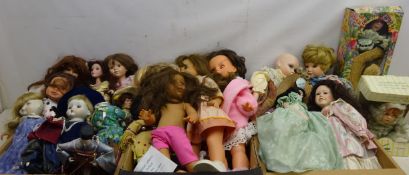 Large collection of bisque head and other dolls, including Franklin Mint, Marie Louise,