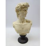 Composite bust of David after Michelangelo on ebonised socle plinth,