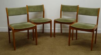 Set four Farstrup teak dining chairs, upholstered back and seat, tapering supports,