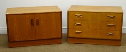 G-plan teak chest, three drawers, plinth base (W81cm, H54cm,