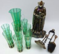 1960s lemonade glass set with eight glasses and a cast iron companion set in the form of a knight