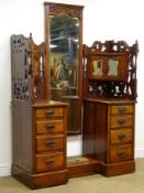 Edwardian walnut marble top washstand, two carved cupboard doors flanking single drawers,