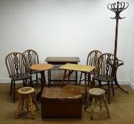 Set of four ash and elm wheelback dining chairs (W38cm) an occasional oak barley twist table,