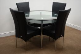 Glass top circular dining table, chrome finish supports (D10cm,