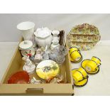 Set of six Art Deco Royal Doulton cups and saucers, yellow ground with black border and handle,