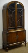 Early 20th century oak arch top display cabinet,
