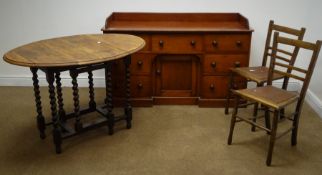 Victorian mahogany dresser, raised back, one long and six short drawers, knee hole cupboard,
