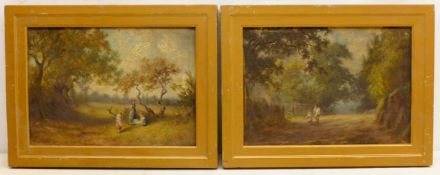 'Summertime' and 'Morning, Middlesex', pair 19th century oils on canvas indistinctly signed,