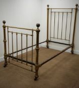 Victorian style single 3'6" cast iron and brass finish bedstead, W110cm, H163cm,