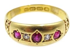 Victorian 18ct gold five stone ruby and diamond ring,