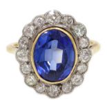 18ct gold oval synthetic sapphire and old cut diamond cluster ring Condition Report