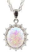 Silver opal and cubic zirconia pendant necklace,