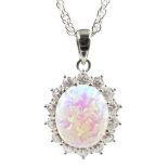 Silver opal and cubic zirconia pendant necklace,