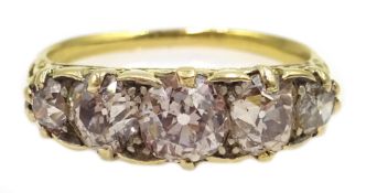 Graduating five stone champagne diamond 18ct gold (tested) ring Condition Report