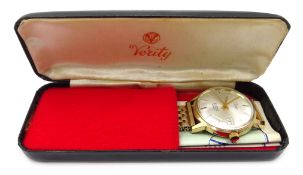Verity 9ct gold 25 jewels automatic incabloc wristwatch, with date aperture, London 1974,