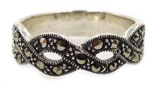 Silver marcasite crossover ring, stamped 925 Condition Report <a href='//www.