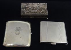 Silver cigarette case with cabachon sapphire catch by Goldsmiths and Silversmiths London London