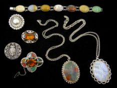 Victorian Scottish hardstone and later silver brooches,