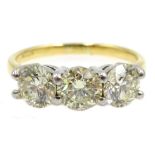 Three stone diamond 18ct gold ring hallmarked, each stone approx 0.