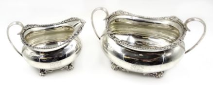 Silver sugar bowl and milk jug,