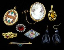 Victorian and later stone set, micro mosaic and cameo brooches,