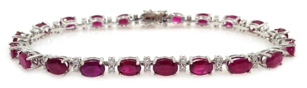 18ct white gold ruby and diamond bracelet, rubies 11 carat, diamond approx 1.