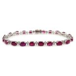 18ct white gold ruby and diamond bracelet, rubies 11 carat, diamond approx 1.