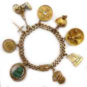 Chinese gold chain bracelet stamped 18k with Chinese gold and jade charms stamped 14k total 52.