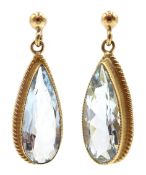 Pair of 9ct gold aquamarine pendant earrings, stamped 375 Condition Report Approx 2.