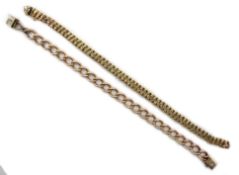9ct gold fancy link chain bracelet and a rose gold bracelet both hallmarked (both clasps damaged)
