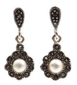 Silver pearl and marcasite earrings,