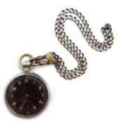 Enicar WWII military chrome pocket watch stamped GS/TP XX P1240 with broad arrow on hallmarked