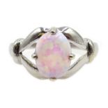 White gold single stone opal ring, hallmarked 9ct Condition Report Approx 3.