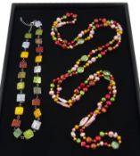 Multi coloured pearl long strand necklace and silver square pearl necklace Condition