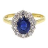 Sapphire and diamond cluster ring, hallmarked 18ct Condition Report N-O, 3.