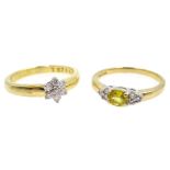 18ct gold diamond flower cluster ring and 9ct gold citrine and diamond ring,