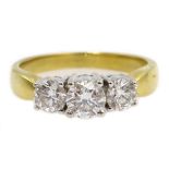 18ct gold three stone round brilliant cut diamond ring, stamped 750, with valuation certificate,