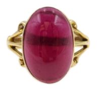 9ct gold cabochon pink stone ring, Chester 1919 Condition Report size M-N 4.